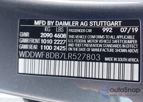 2020 Mercedes-Benz C 300 z USA, uszkodzony, nr VIN WDDWF8DB7LR527803